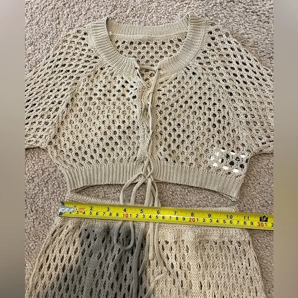 SHEIN Sheer Lace Up Knit Crop Top & Skirt Cover Up - Picture 5 of 11